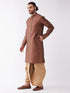 Vastramay Men's Maroon And Rose Gold Silk Blend Kurta And Dhoti Set